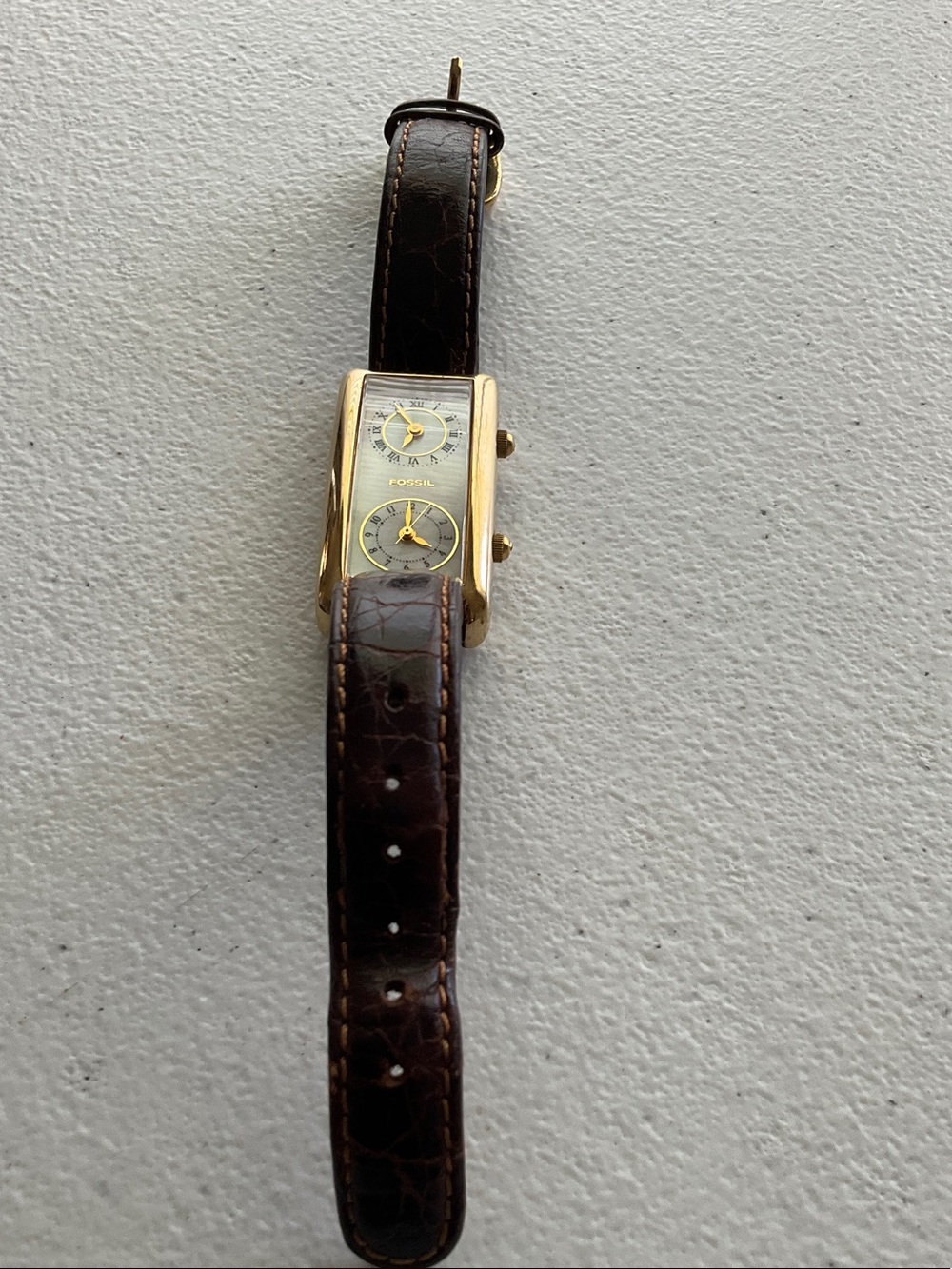 Fossil Gold-Tone Dual-Subdial Watch with Dark Brown Leather Strap - Picture 2 of 9